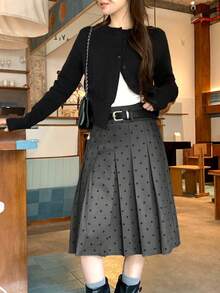 DAZY Women's All-Over Polka Dot Korean Style Spring/Summer Versatile Skirt - Black - View 7