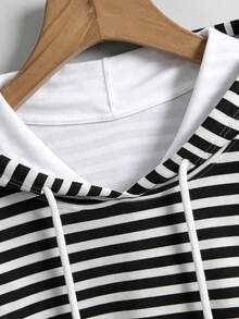 INAWLY Plus Size Summer Casual Striped Hoodie T-Shirt - Multicolor - View 3