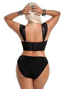 AltBold 2pcs Printed Patchwork Lingerie Set - Black - View 2
