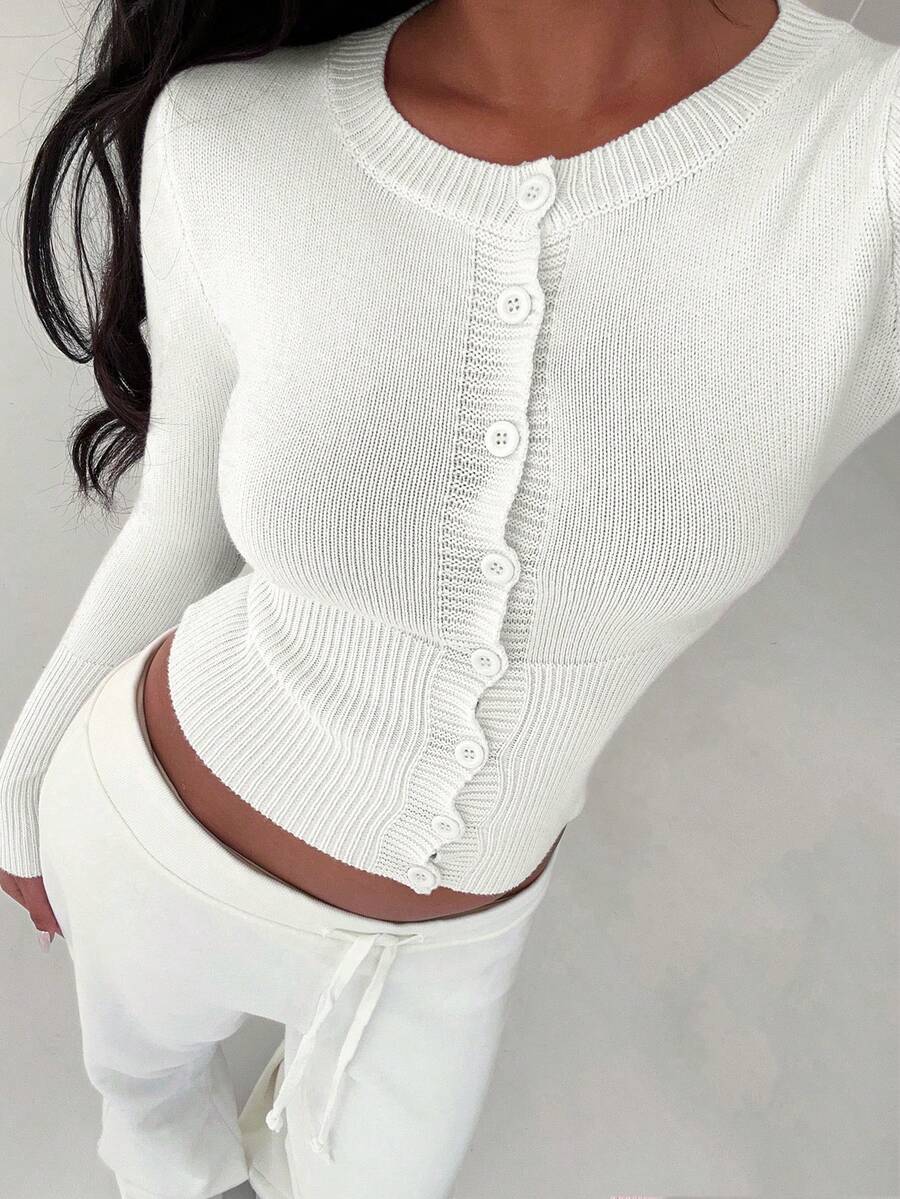 Autumina Women's Solid Color Minimalist Casual Slim Fit Cardigan Sweater, Versatile For Daily Wear - White - View 1
