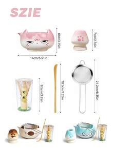5pcs/Set New Creative Ceramic Cartoon Matcha Tea Set, Including Matcha Whisk, Matcha Bowl, And Tea Spoon - A Complete Tea Making Tool Set - Multicolor - View 12