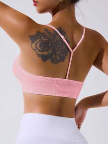 SHEIN Sovereign Charm 女士纯色无缝健身运动背心 - 粉色 - 查看 7