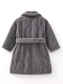 SHEIN Kids Young Boy Autumn/Winter Letter Pattern Fleece Lined Thick Textured Fabric Hooded Long Sleeve Tie-Up Robe, Suitable For Home,Party And More - Grey - View 6