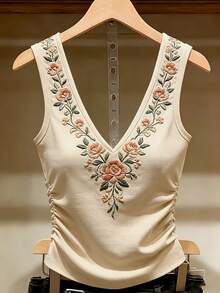 SHEIN Tank Top Kasual Musim Panas dengan Motif Bunga - Aprikot - View 6