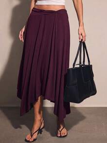 COSMINA Women's Solid Color Pleated Casual Versatile Daily Wear Skirt - Purple - View 4