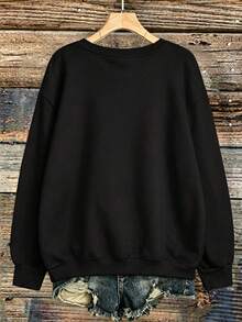 SHEIN LUNE 復古動物圖案運動衫，90年代動物禮物，適合老虎愛好者，叢林老虎圖案運動衫 - 黑色 - 查看 2