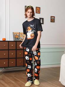 Chillnights Men's Crew Neck Knit Short Sleeve & Long Pants Loungewear Set - Multicolor - View 2