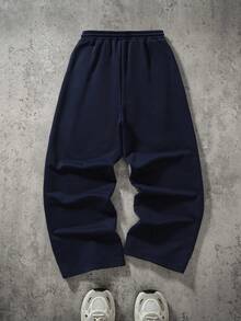SHEIN 兒童青少年男孩休閒百褶長款運動長褲，深藍色極簡百搭，Y2K下身單品，SS26 - 藏蓝色 - 查看 2