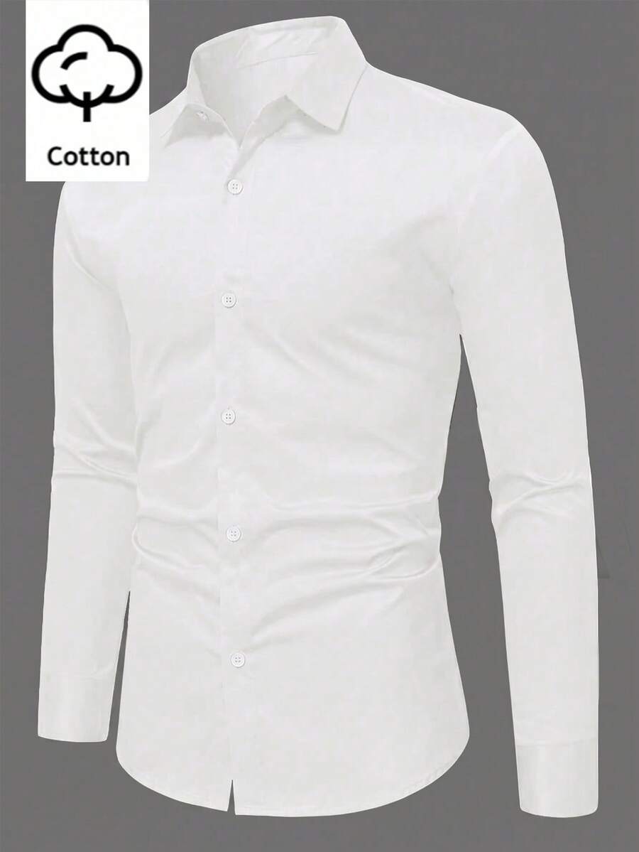 SHEIN Camisa básica profesional de manga larga con un solo pecho de unicolor para adolescentes varones para ir al trabajo - Blanco - Ver 1