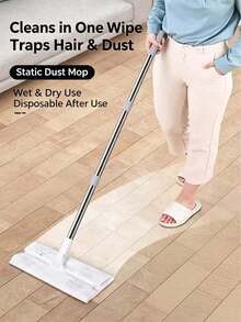 1Pc Anti-Static Wet & Dry Cleaning Mop, Flat Mop, Super Microfiber Mop, Can Clean Dust, Dirt And Pet Hair On Hardwood And Tile Floors, Comes With Replaceable Mop Head, Detachable Microfiber Mop Head, Japanese-Style Metal Rod, Disposable/Reusable Mop. - one size fits all - View 6