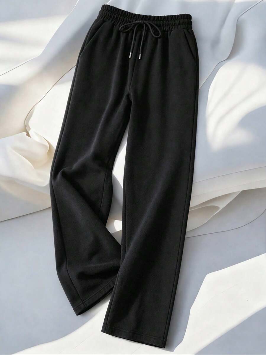 Wovencharm Wovencharm Solid Drawstring Waist Sweatpants - Black - View 1