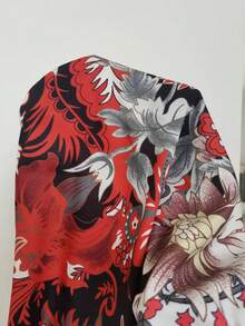 Swim Lushoire 大尺碼女款連身泳衣，彩色印花裝飾，優雅度假風，春/夏新品 - 黑色 - 查看 5
