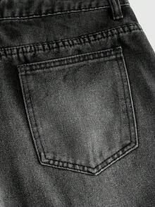 ROMWE MEN Street Life Men's Casual Everyday Denim Jeans With Pocket, Button And Letter Pattern - Black - View 5