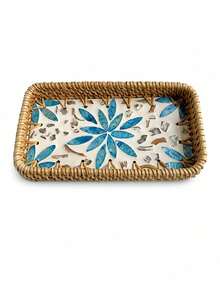 Zazumi 1Pc Rectangular Woven Tray Accent,Unique Vanity Decor, Minimalist Tabletop Decor, Boho Bedroom Home Decor, Ideal Housewarming Perfect Gift For Apartment Living Room Entryway - default - View 10