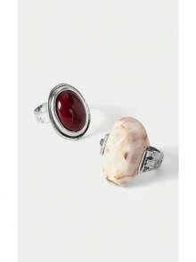 Noxbound Bohemian Imitation Stone Retro Ring Two-Piece Combination - Antique Silver - View 4