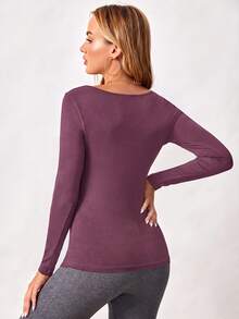 SHEIN Maternity Solid Color Casual Versatile Daily Long Sleeve T-Shirt - Purple - View 2