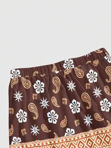 ROMWE Fairycore Boho Casual 90s Sun Moon Star Patchwork Elegant Vacation Gothic Dark Umbrella Skirt Plus Size Brown Summer - Camel - View 4