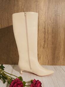 SHUZIA Slip-On Pointed Toe High Heel Knee High Boots Holiday Vacay Vibe For Summer Shoes Spring Shoes Spring Break Easter - Beige - View 7