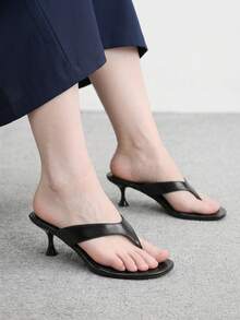 CUCCOO BIZCHIC 夏季黑色尖頭細高跟拖鞋，簡約優雅時尚百搭通勤女款素色高跟涼鞋 - 黑色 - 查看 4