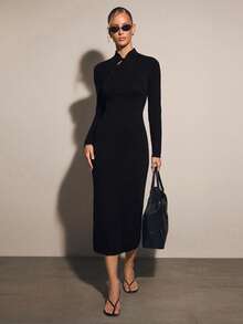 COSMINA Women's Casual Elegant Black Knit Dress - Black - View 4