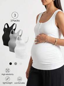 Modmama 3pcs/Set Maternity Solid Color Pleated Nursing Function Casual Simple Normal Lounge Versatile Daily Outing Tops Dates Post Partum White Summer - Multicolor - View 1