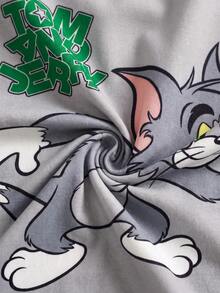 TOM & JERRY X SHEIN 男嬰字母卡通印花短袖T恤與短褲休閒日常套裝 - 綠色 - 查看 6