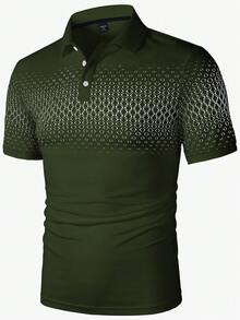 Manfinity Homme Men's Geometric Pattern Print Contrast Color Button Half-Placket Polo Shirt - Dark Green - View 4