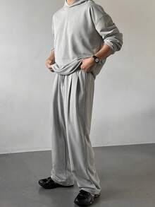 DAZY Men's Gray Loose Fit Long Sleeve Hoodie & Elastic Waist Sweatpants Set Fall - Grey - View 4