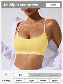 SHEIN Sovereign Charm 女士纯色无缝透气运动吊带背心 - 黃色 - 查看 3