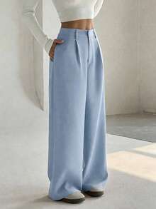 Flirla Women's High-End Elegant Slimming Casual Wide-Leg Pants Fall Cloth For Women - Blue - View 3