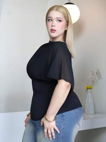CHERRY TINTT SELECTION Atasan Slim Fit Ukuran Plus Elegan dengan Desain Tali Bahu Asimetris Warna Hitam untuk Musim Panas - Hitam - View 3