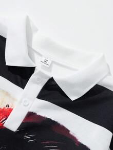 ROMWE MEN Street Life 街頭生活印花休閒長袖 Polo 衫，適合秋冬穿著 - 彩色 - 查看 4