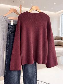 Solavon Regular Loose Fit Long Sleeve Crew Neck Sweater - Burgundy - View 4