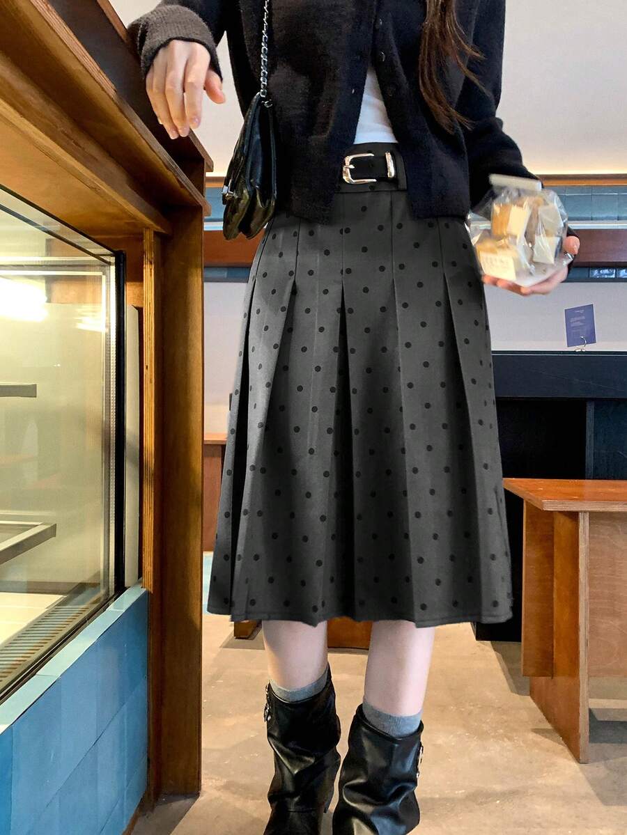 DAZY Women's All-Over Polka Dot Korean Style Spring/Summer Versatile Skirt - Black - View 1