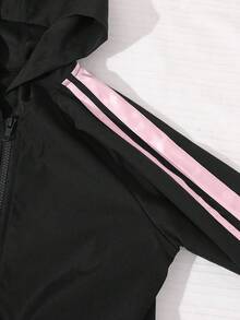 SHEIN 3件組青少年女孩連帽外套套裝，長袖開襟短版外套、白色細肩帶背心上衣、鬆緊腰寬鬆寬腿褲，休閒穿搭，秋季服飾，返校季 - 黑色 - 查看 3