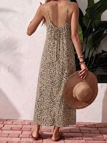 SHEIN Essnce Vestido largo para mujer casual minimalista de vacaciones bohemio elegante romántico vintage con estampado de leopardo y patrón bohemio, atuendo para ir al trabajo, festival de música, atuendo de playa, atuendo de vacaciones, atuendo de verano para mujer - Multicolor - Ver 4