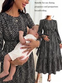 SHEIN 孕婦秋季休閒全印花洋裝 - 黑色 - 查看 1