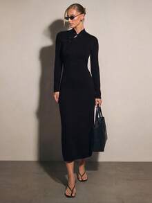 COSMINA Women's Casual Elegant Black Knit Dress - Black - View 1