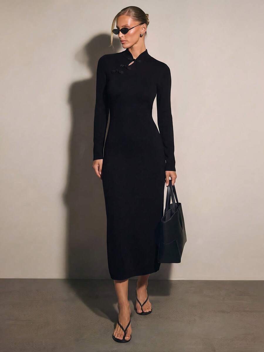 COSMINA Women's Casual Elegant Black Knit Dress - Black - View 1