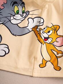 TOM & JERRY X SHEIN 男嬰卡通印花T恤與條紋短褲套裝 - 橘色 - 查看 5