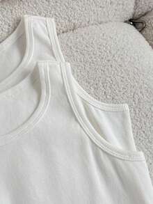 2 piezas/Set Camiseta sin mangas blanca versátil de cuello redondo para niñas - Blanco - Ver 5