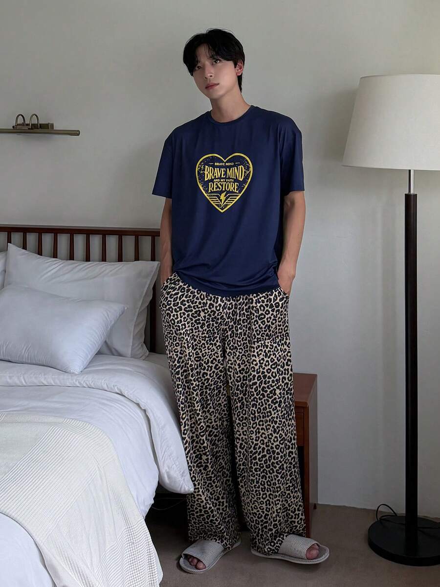 DAZY Summer Solid Color Label T-Shirt & Men's Loungewear Set - Multicolor - View 1