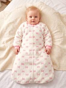 Cozy Pixies 1 Baby Sleeping Bag Soft Thick Pink Striped Bow Cute Pattern Flannel Printed Sleeping Bag, Suitable For Newborn Gifts - Multicolor - View 7