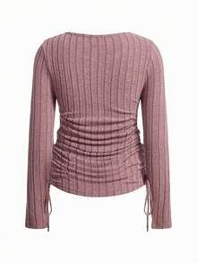 Modmama Maternity Casual Smart Versatile Solid Color Side Drawstring T-Shirt Winter Formal Photoshoot Black Brown Fuchsia Pink - Coffee Brown - View 11