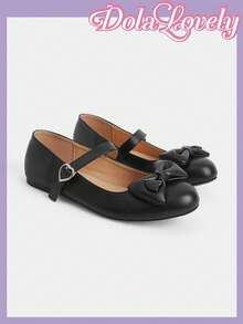 Dola Lovely Women's Shoes, Flats, Black, Round Toe Bow Mary Jane, Sweet Lolita Outfit. - Black heart - View 9