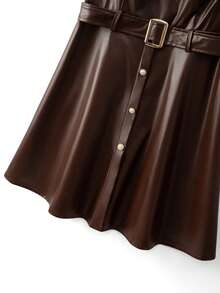GlowEve CURVE Plus Size Square Neck Sleeveless Metal Buckle Button Dress, Party Gathering - Brown - View 7