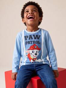 Maija Kids SHEIN | PAW Patrol Maija Kids 小男孩可愛休閒百搭卡通圖案拼色長袖T恤，舒適面料，適合日常穿著，休閒時尚 - 藍色 - 查看 4
