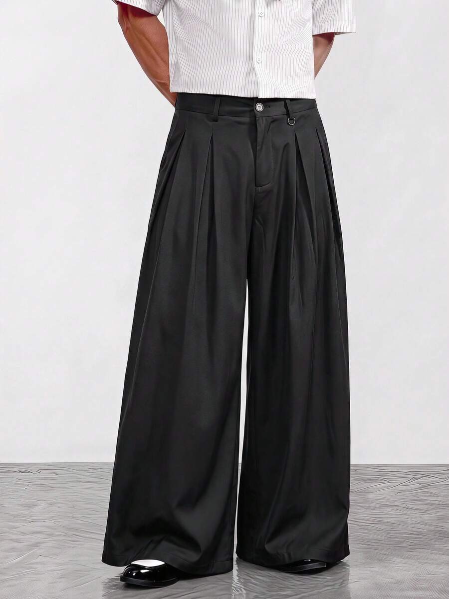 ESTAVOR Men's Solid Color Pleated Casual Versatile Daily Travel Long Pants - Black - View 1