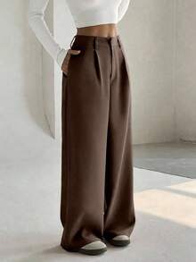 Flirla Women's Premium Elegant Slimming Casual Wide-Leg Pants Fall Cloth For Women - Brown - View 3