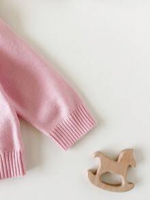 SHEIN 新生女嬰花卉刺繡長袖荷葉邊可愛針織開襟衫 - 淺粉色 - 查看 7